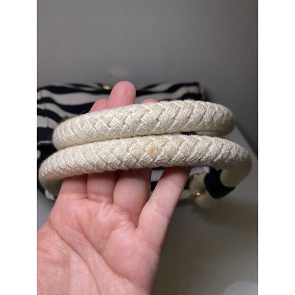 Michael Kors Marina Black White Striped Canvas Anchor Tote Shoulder Bag - Picture 16 of 16